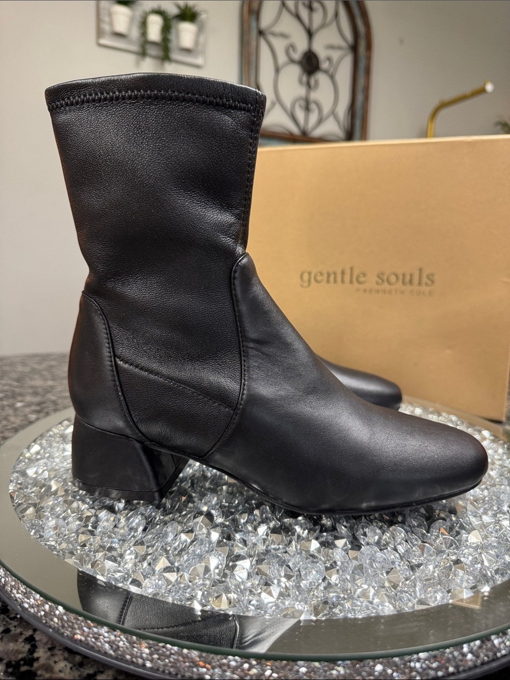 gentle souls Emily Black Leather Mid-Calf Block Heel Boots NEW 6.5